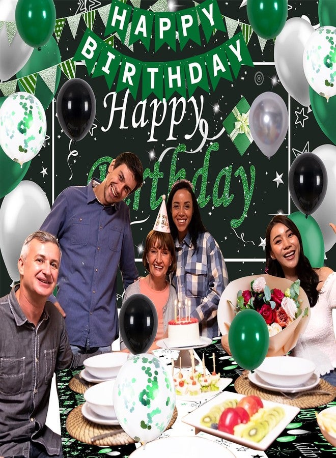 Purtarly Green and Black Birthday Decorations for Men Women, Black and Green Party Decorations for Boys Girls Happy Birthday Banner Backdrop with Confetti Star Balloons Arch Tablecloth Bday Party Supplies - Image 4